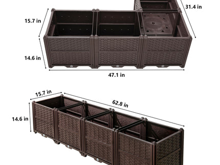 Indoor / Outdoor Rectangular Plastic Planting Box Kit For Vegetables, Herbs, Flowers & Succulents, Coffee, Polypropylene, 62.80" - Coffee