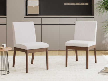 Dining Chairs With Upholstered Seat And Backrest (Set of 2) - Light Beige / Walnut