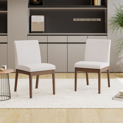 Dining Chairs With Upholstered Seat And Backrest (Set of 2) - Light Beige / Walnut