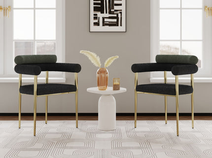 Dining Chairs (Set of 2), Mid-Century Modern Dining Chairs, Kitchen Dining Room Chairs, Round Boucle Backrest Sherpa Dining Chair With Brushed Metal Legs