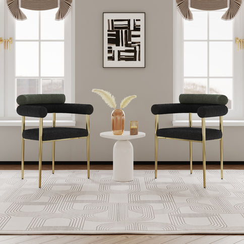 Dining Chairs (Set of 2), Mid-Century Modern Dining Chairs, Kitchen Dining Room Chairs, Round Boucle Backrest Sherpa Dining Chair With Brushed Metal Legs