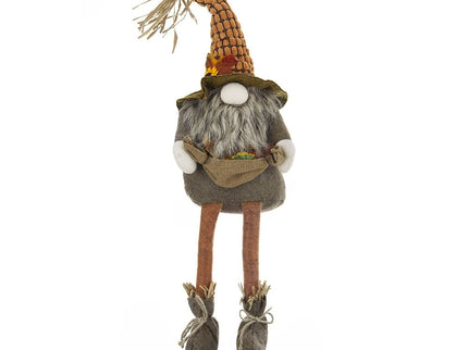 Sitting Gnome With Maple Leaf, For Holiday Harvest Festival Fall Festival & Thanksgiving Table Decorations (Set of 2) - Orange Multi