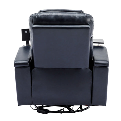 270° Power Swivel Recliner Home Theater Chair With Hidden Arm Storage, LED Light, Cup Holder, And Tray Table
