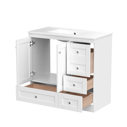 Shaker Free Standing Bathroom Vanity Cabinet With Sink, Soft Close Drawers, Soft Close Doors