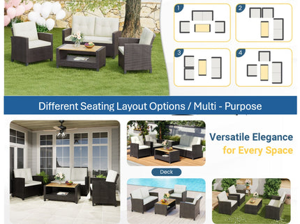 Modern All-Weather Patio Set With Cushions And Table