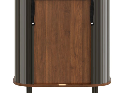 Fluted Wine Bar Cabinet With 8 Grid Wine Rack, 5 Level Adjustable Shelves, 2 Glass Holders