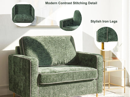 Accent Chair Upholstered Single Sofa With Square Arms, Sewn Pillow Back For Living Room