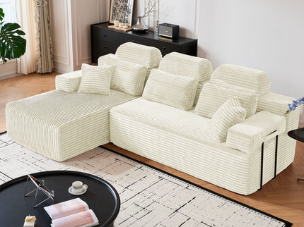 Sectional Sleeper Sofa & Storage Pockets, Modular Couch With Throw Pillows For Living Room