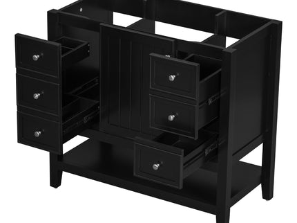 36" Bathroom Vanity Base With 2 Cabinet And 3 Drawers - Black