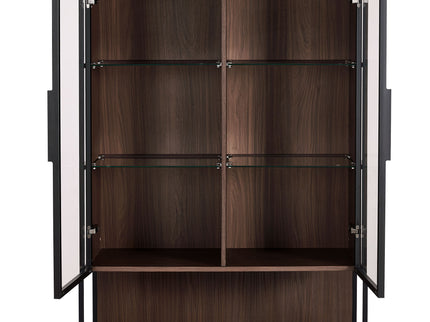 Modern Minimalist Tall Lighted Display Cabinet With Tempered Glass Door - Black / Dark Walnut