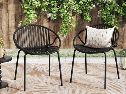 Stackable Outdoor Chairs With Breathable Plastic Backrest (Set of 2)