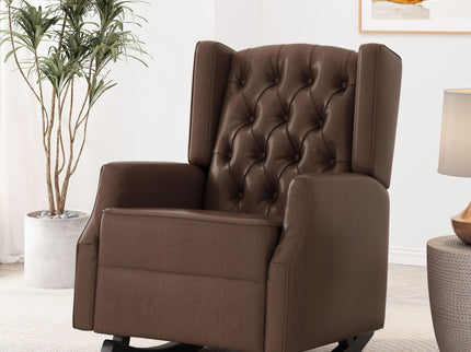 Amedou - Contemporary Tufted Wingback Rocking Chair - Dark Brown