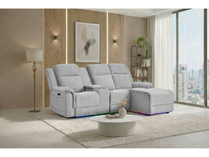 Ian - Power Reclining Chaise With LED Lighting, Pushback Design - Gray