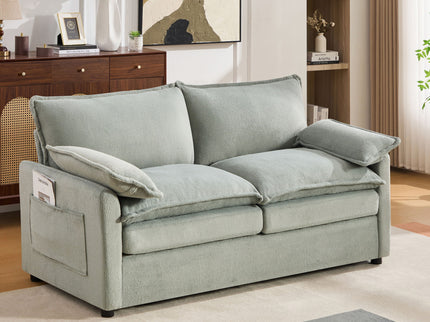 Modern Loveseat Sofa, Upholstered Couch With Side Storage Pockets