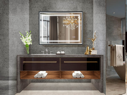 LED Bathroom Beveled Mirror, 3000 - 6000K Gradient Front And Backlit LED Mirror For Bathroom, 3 Colors Dimmable, Ip54 Enhanced Anti Fog