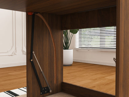Extendable Dining Table With Power Socket, Lockable Casters, Storage Cabinet