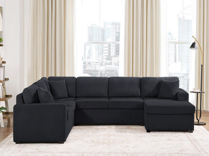 Oversized Sectional U-Shaped Sofa With Chaise Lounge And Three Soft Throw Pillows