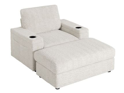 Oversized Chaise Lounge Indoor Rabbit Fur Sofa Bed With Storage Ottoman And Armrests Cup Holders With Deep Seat