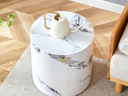 Elegant Cylindrical Table With Patterned Design For Versatile Use - White
