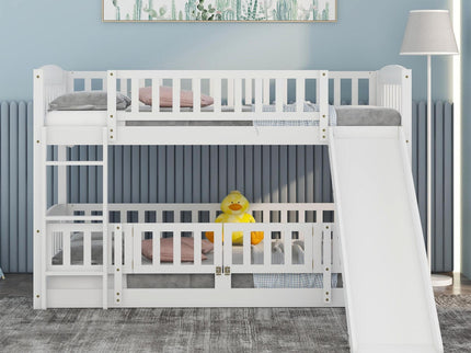 Low Bunk Bed With Slide, Fence And Ladder