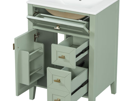 Bathroom Vanity With Sink, 3 Drawers & Cabinet With 2 Tier Door Storage Rack, Soft Close Doors & Drawers