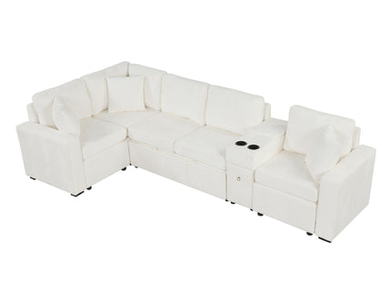 Modular L-Shaped Sectional Sofa Bed With Pull-Out Sleeper, Cup Holders, And Storage