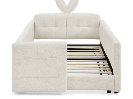 Cute Rabbit Ear Upholstered Platform Bed Frame With Safety Rail