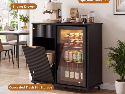 Fluted Coffee Bar Cabinet With Mini Fridge Space & Charging Station