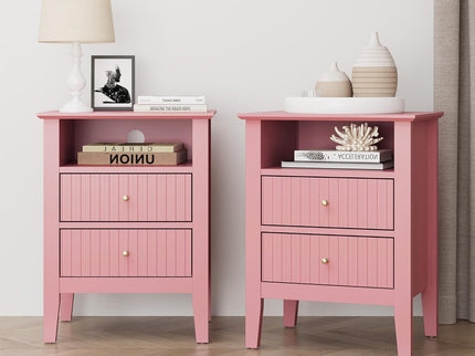 Fluted Nightstand With 2 Drawers