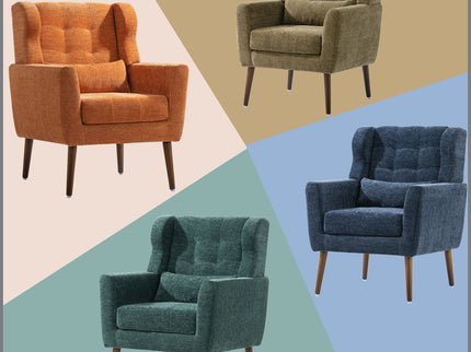 Modern Accent Chair, Arm Chairs For Living Room, Upholstered Mordern Armchair, Comfy Soft Padded Lounge Chair In Small Space, Bedroom, With Pillow, Solid Wood Leg