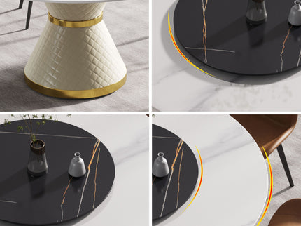 Modern Artificial Stone Round Carbon Steel Base Dining Table, Artificial Stone Turntable