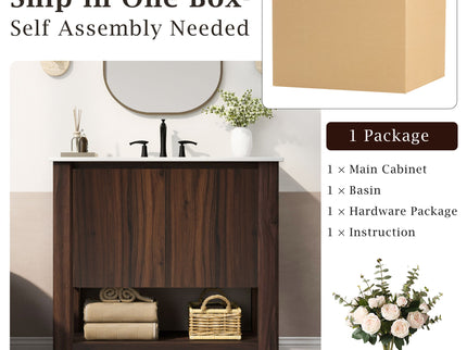 Modern Bathroom Vanity With Rectangle Ceramic Sink, Soft Closing Doors