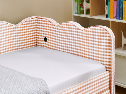 Gingham Daybed With USB Charging Port, Wave-Shaped Design