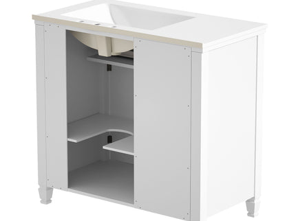 Modern Bathroom Vanity With Ceramic Sink, Freestanding, One Tip Out Drawer, 3 Side Drawers, Adjustable Shelf