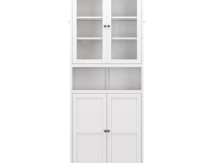 Metal Kitchen Pantry Cabinet Tall Storage With Adjustable Shelves, Heavy Duty Stainless Steel Frame - White