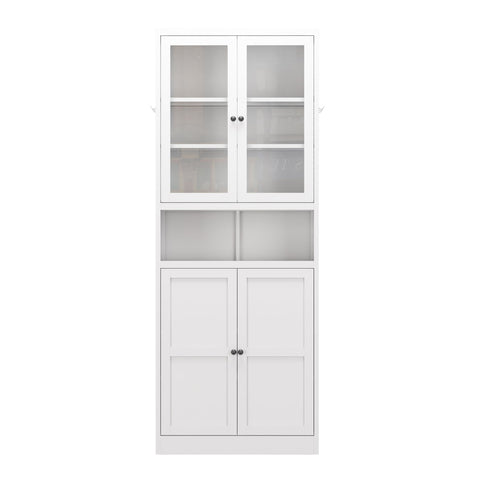 Metal Kitchen Pantry Cabinet Tall Storage With Adjustable Shelves, Heavy Duty Stainless Steel Frame - White