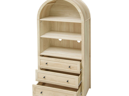 Arched Kitchen Pantry, Modern Farmhouse Wood Kitchen Storage Cabinets, Arched Storage Display Cabinet With Adjustable Shelves, Versatile Cupboard For Kitchen, Dining Room, Living Room - Natural