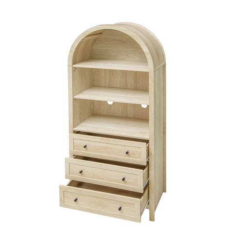 Arched Kitchen Pantry, Modern Farmhouse Wood Kitchen Storage Cabinets, Arched Storage Display Cabinet With Adjustable Shelves, Versatile Cupboard For Kitchen, Dining Room, Living Room - Natural
