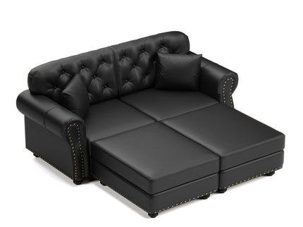 Upholstered Sofa With Nailhead Trim, Rolled Armrests With Ottoman