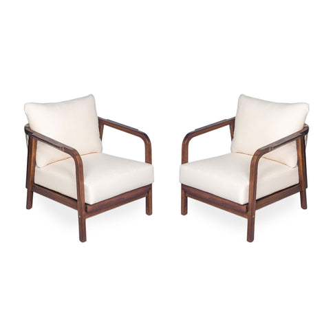 Outdoor Lounge Chair With Woven Backrest, Solid Wood Frame, Comfortable Cushions