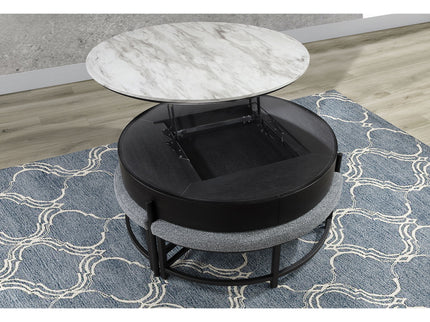 Rounded Storage Coffee Table With 3 Stools