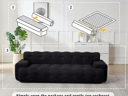 Cloud Series Minimalist Button Tufted Square Arm 3 Seater Sofa