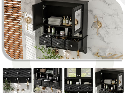 Modern Bathroom Mirror Cabinet With Drawers, Organizer Hooks, And High-Definition Mirrors