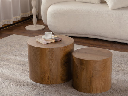 Round Nesting Coffee Table For Small Living Room (Set of 2) - Brown / Wood