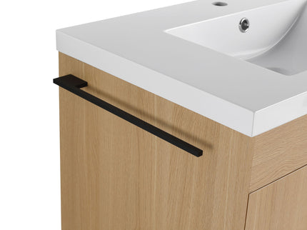 58" Freestanding Bathroom Cabinet With 4 Soft Close Doors & 3 Open Racks (Vanity Only, No Sink) - Oak