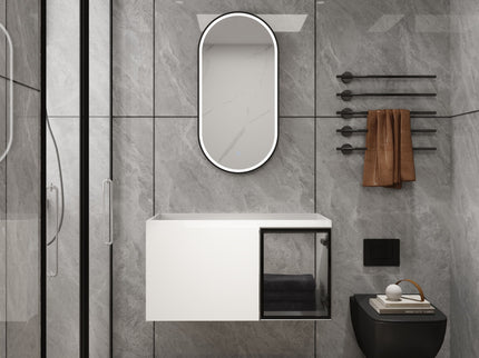 36" (35 1 / 4") Wall Mounted Bathroom Vanity, Cabinet With Half Door (Excluding Sink) - Glossy White