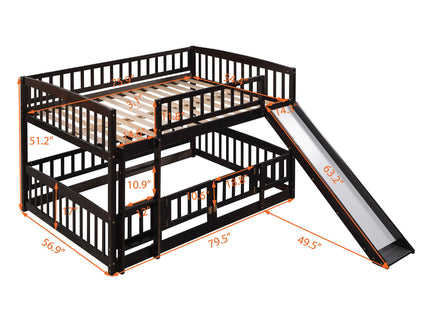 Low Bunk Bed With Slide, Fence And Ladder