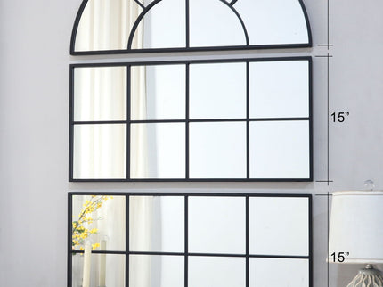 Large Arched Wall Mirror With 3 Separate Sections - Black