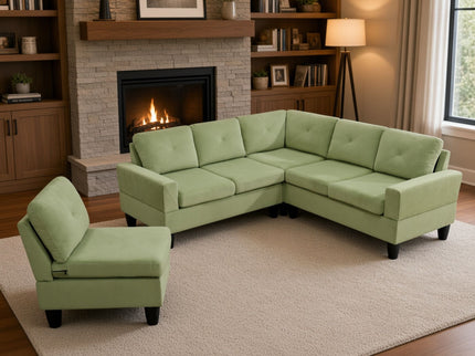 Modular L - Shaped Sectional Sofa, 6 Seater, 4 Piece Couch With Chaise - Green