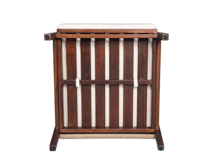 Outdoor Lounge Chair With Woven Backrest, Solid Wood Frame, Comfortable Cushions